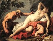 RICCI, Sebastiano Venus and Satyr sg oil on canvas
